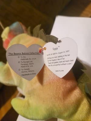 Ty Beanie 1997 Baby Iggy The Iguana Rainbow Plush Toy collectible retro #2 - Thumbnail 8
