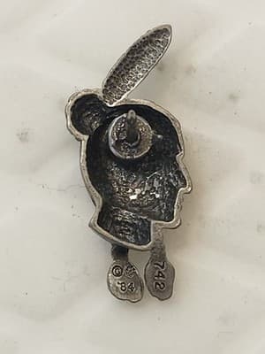 Vtg American Indian Warrior Chief Head Profile Pewter Metal Tie Tack Brooch - Thumbnail 2