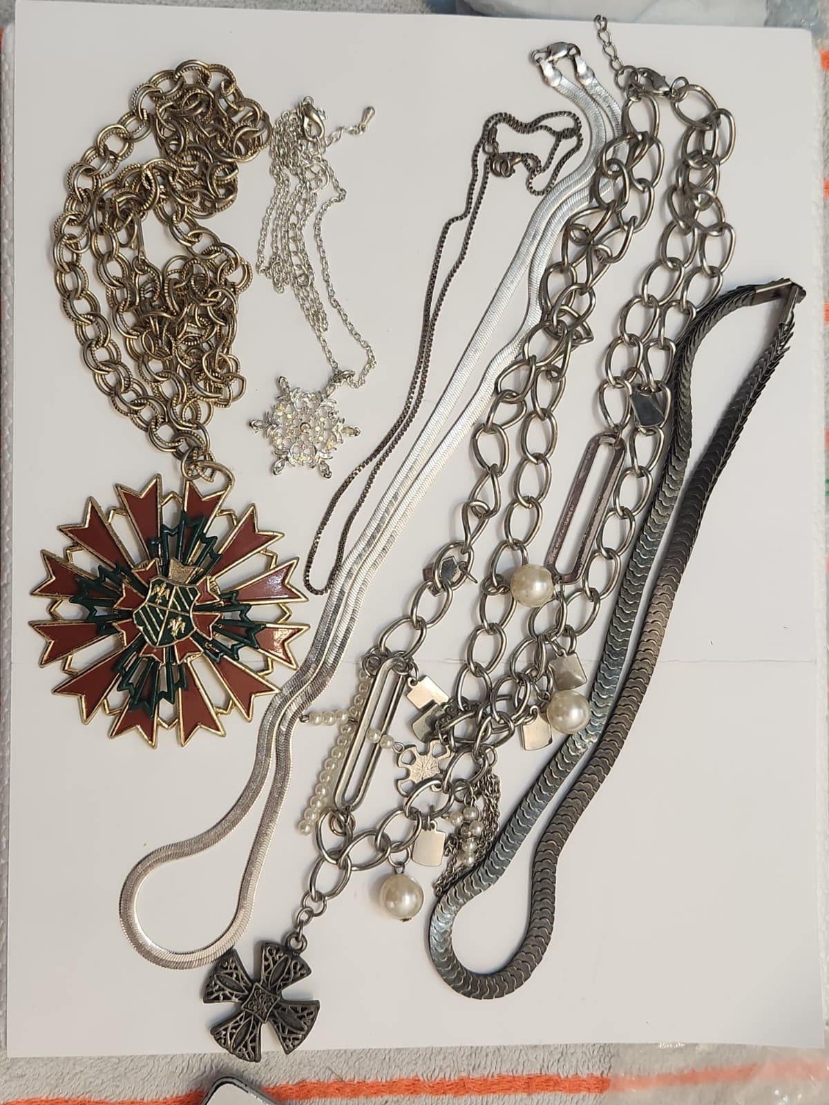 Vintage Costume Jewelry Lot Necklace Estate Mixed Pendant Cross Chain - Thumbnail 3