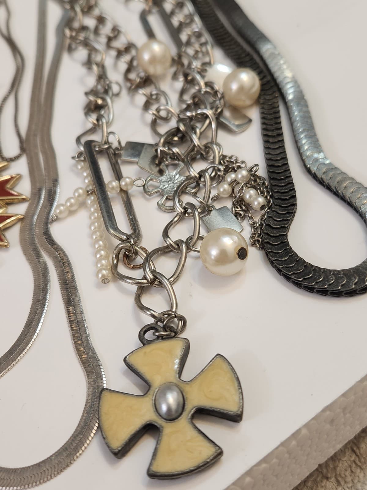 Vintage Costume Jewelry Lot Necklace Estate Mixed Pendant Cross Chain - Thumbnail 4