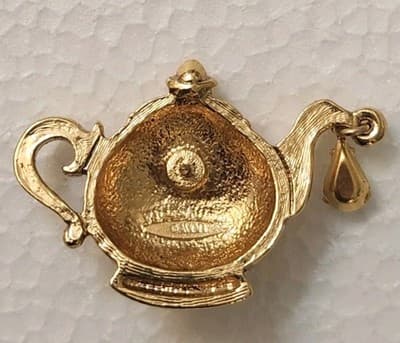 Vintage 90's Avon Gold-tone Teapot Pin "Tea Time Pin" With Dangling Rhinestone - Thumbnail 2
