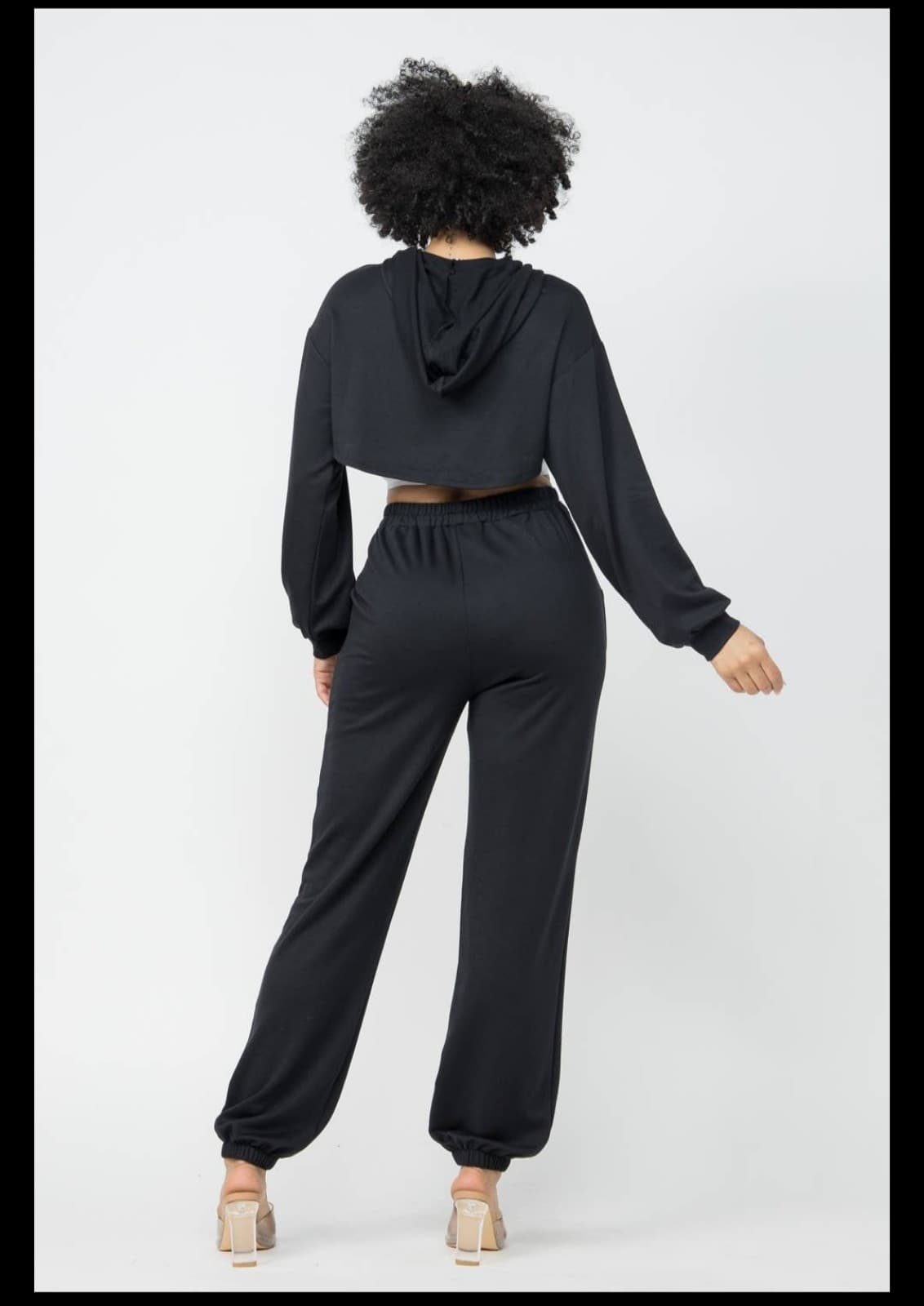 Julia By LoveJ Cropped Hoodie SweatSuit In Black - Thumbnail 5