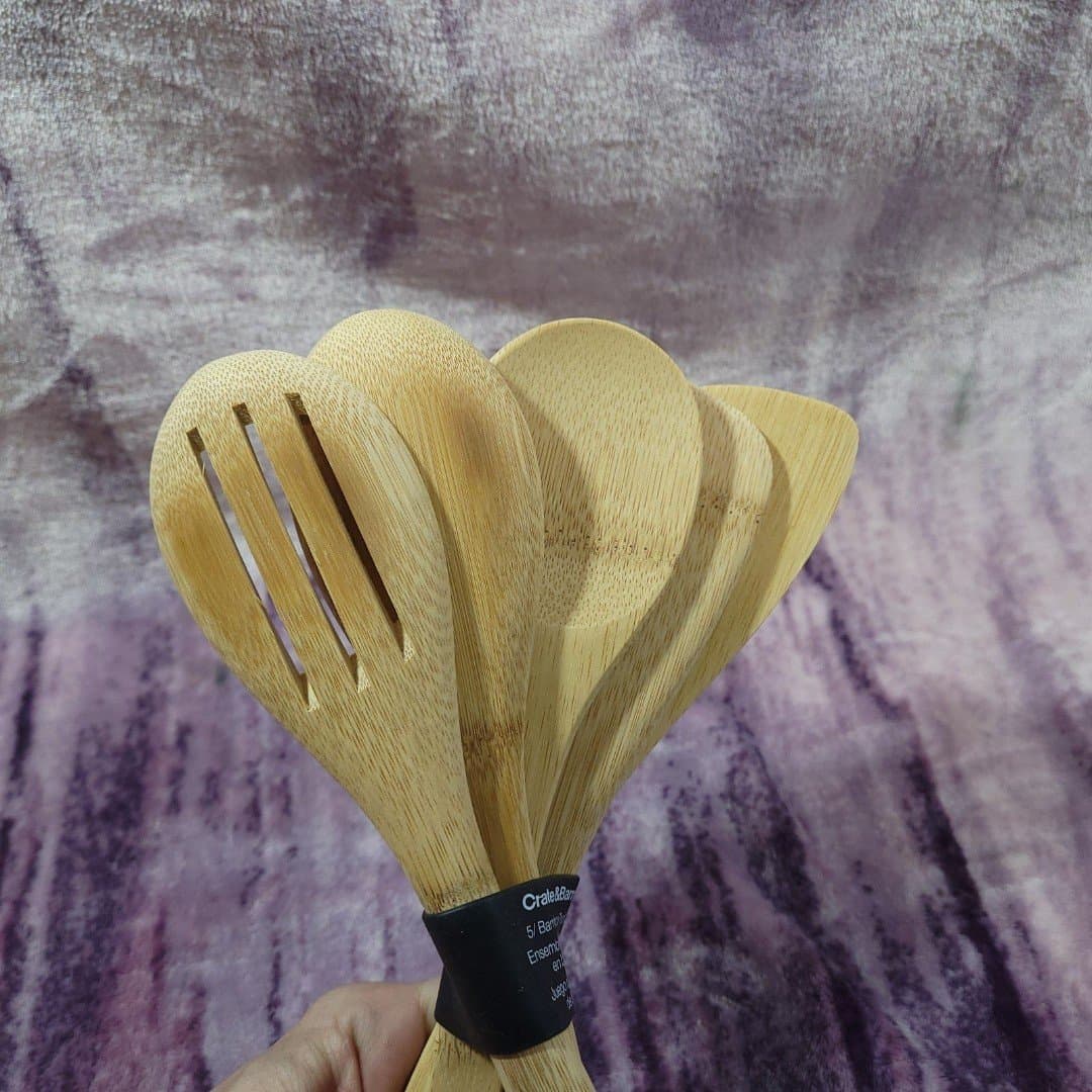 5 Piece Crate & Barrel Bamboo Kitchen Utensil Set - Thumbnail 2