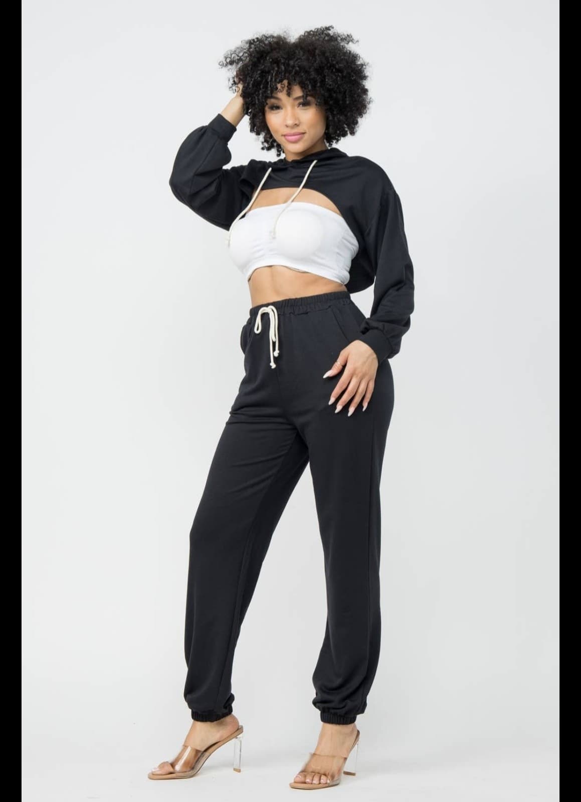 Julia By LoveJ Cropped Hoodie SweatSuit In Black - Thumbnail 4