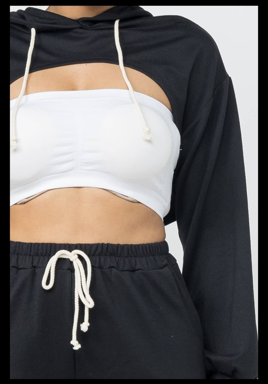 Julia By LoveJ Cropped Hoodie SweatSuit In Black - Thumbnail 6