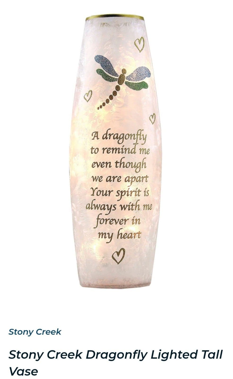 Stony Creek 12 inch Lighted Dragonfly Vase w/ Remembrance Poem - Thumbnail 2