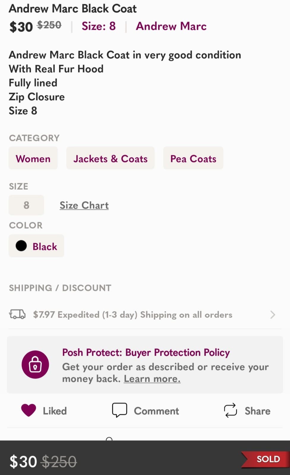 Andrew Marc Black Winter Coat with Coyote Fur Trimmed Hood - Thumbnail 6