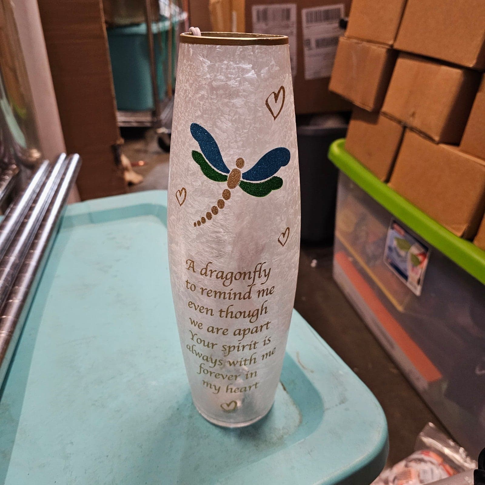 Stony Creek 12 inch Lighted Dragonfly Vase w/ Remembrance Poem - Thumbnail 4