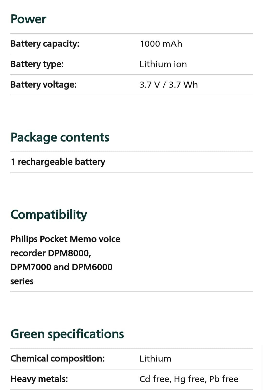 Philips Rechargable li-ion Battery ACC8100 for Dictation Recorder - Thumbnail 6