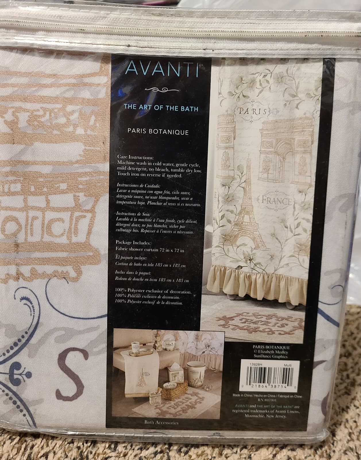 Avanti Fabric Shower Curtain - Paris Themed - Thumbnail 3