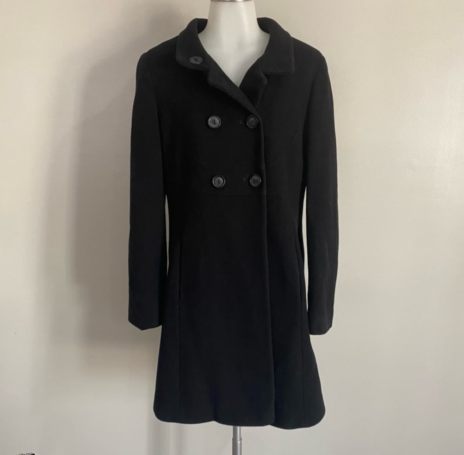 Via Spiga Double Breasted Knee Length Coat with Removable Fur Trimmed Hood Size - Thumbnail 3
