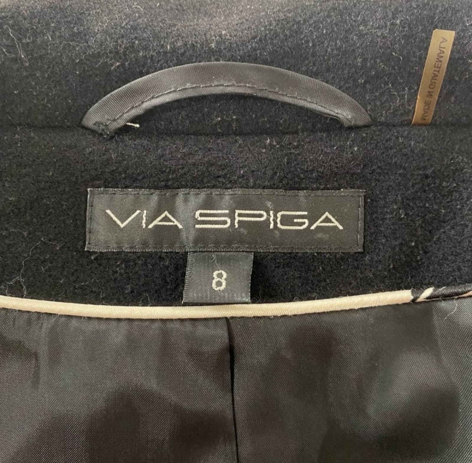 Via Spiga Double Breasted Knee Length Coat with Removable Fur Trimmed Hood Size - Thumbnail 7