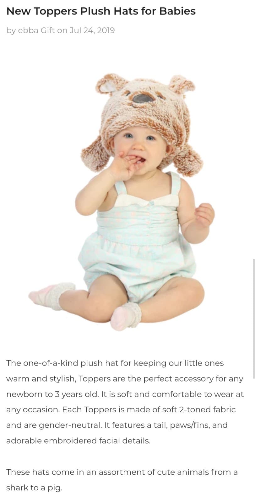 Ebba Plush Hat Toppers for Babies in Blue Pink and Gray OS Fits All - Thumbnail 11