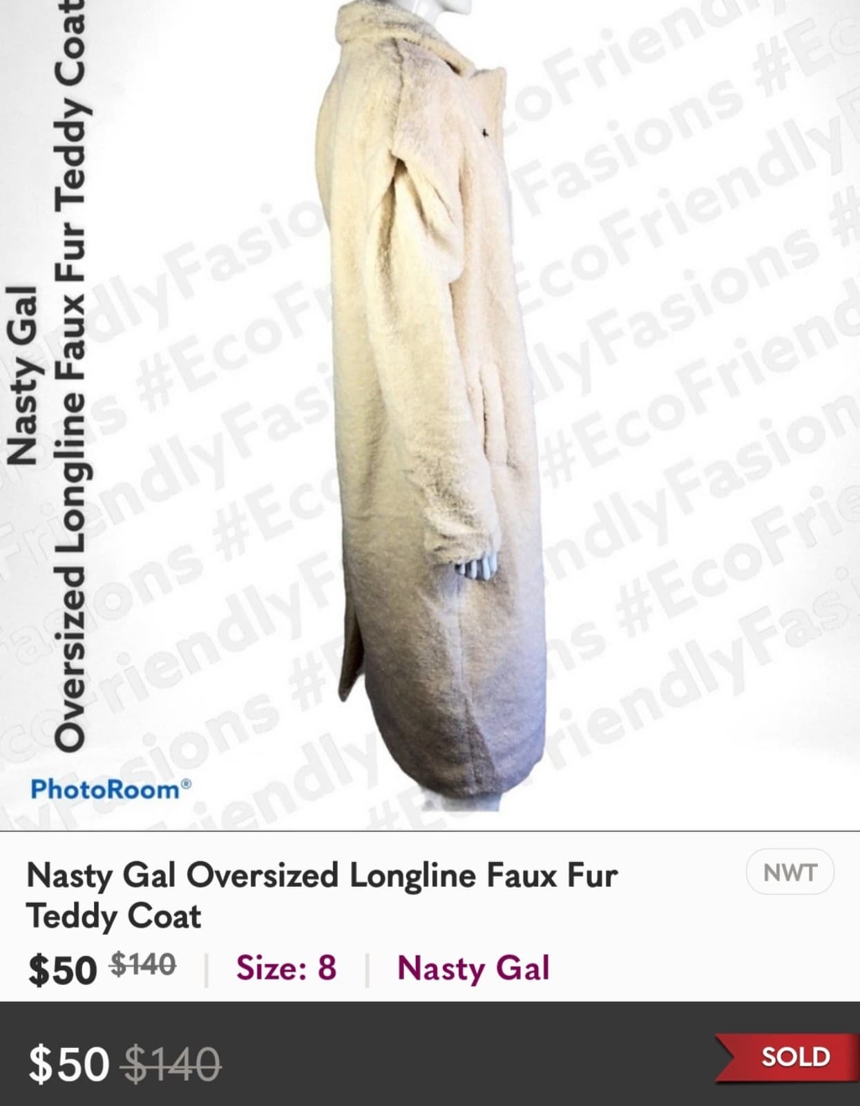 Nasty Gal Knee Length Longline Faux Fur Beige Teddy Coat - Thumbnail 3