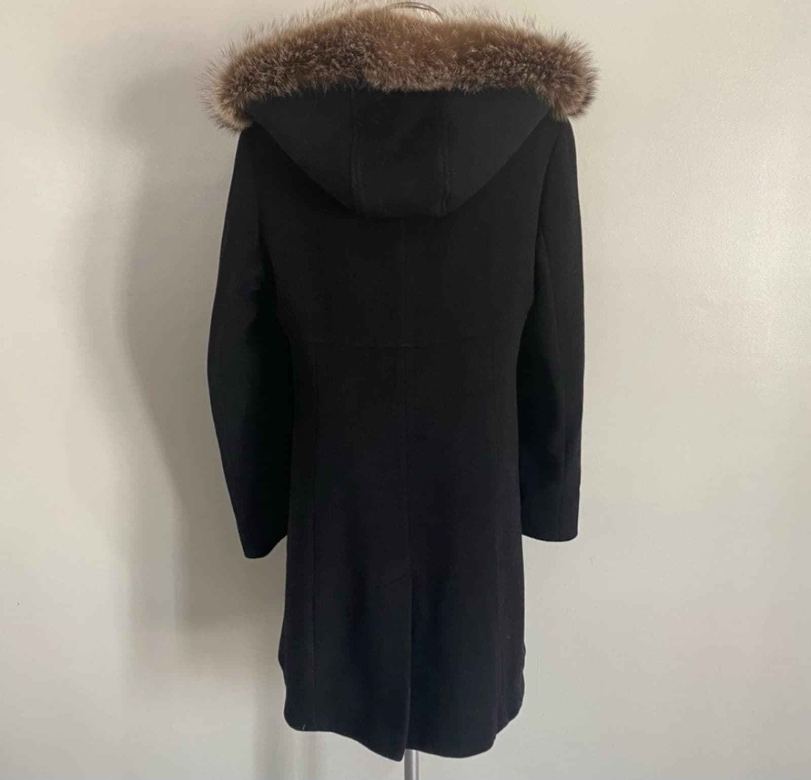 Via Spiga Double Breasted Knee Length Coat with Removable Fur Trimmed Hood Size - Thumbnail 5