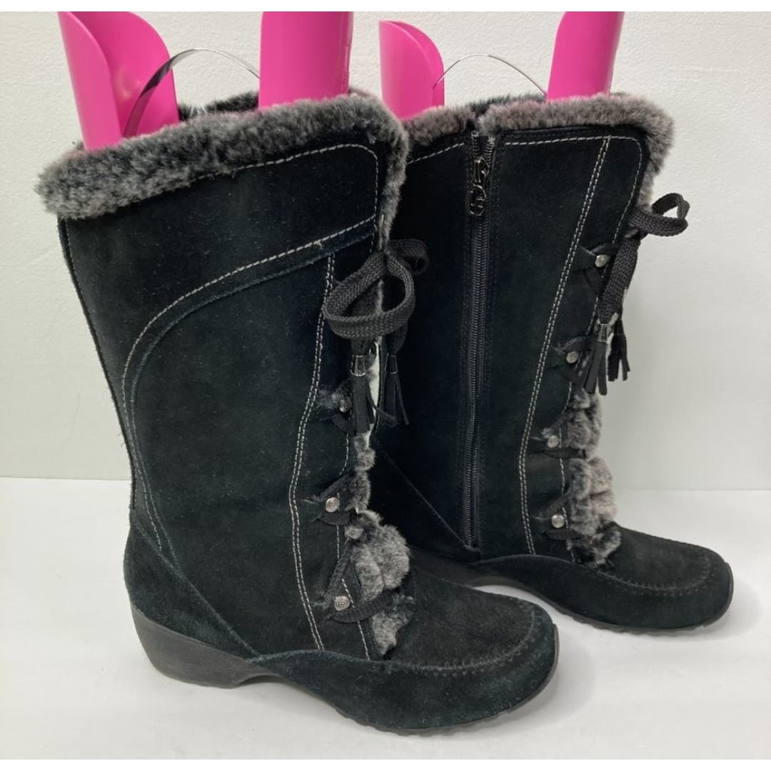 London Fog Lana Black Suede and Leather Faux Fur Winter Boots Size 9 - Thumbnail 2