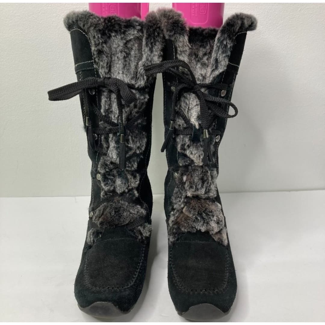 London Fog Lana Black Suede and Leather Faux Fur Winter Boots Size 9 - Thumbnail 4