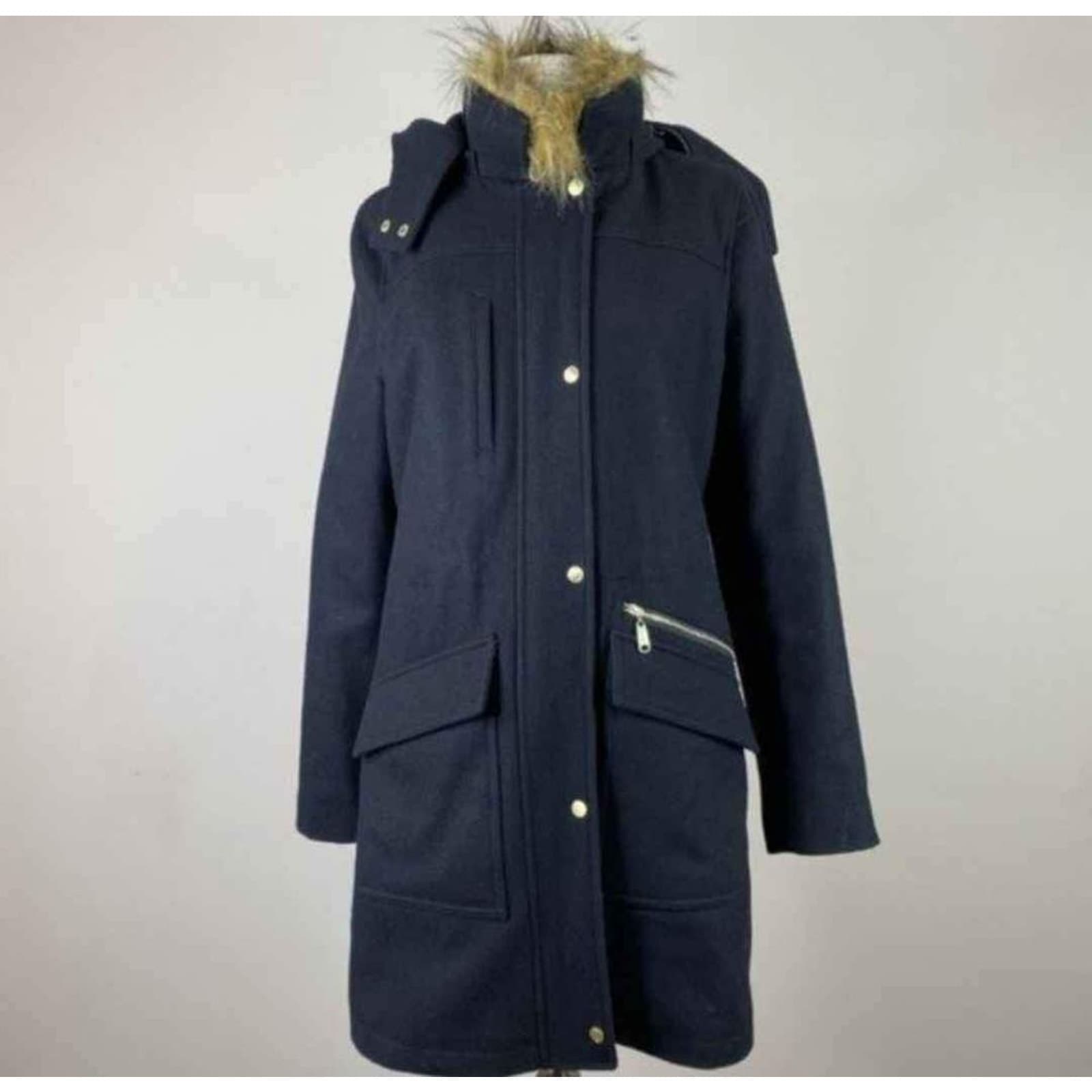 Cole Haan Faux Fur Wool Trench Coat for Women Size 8 - Thumbnail 8