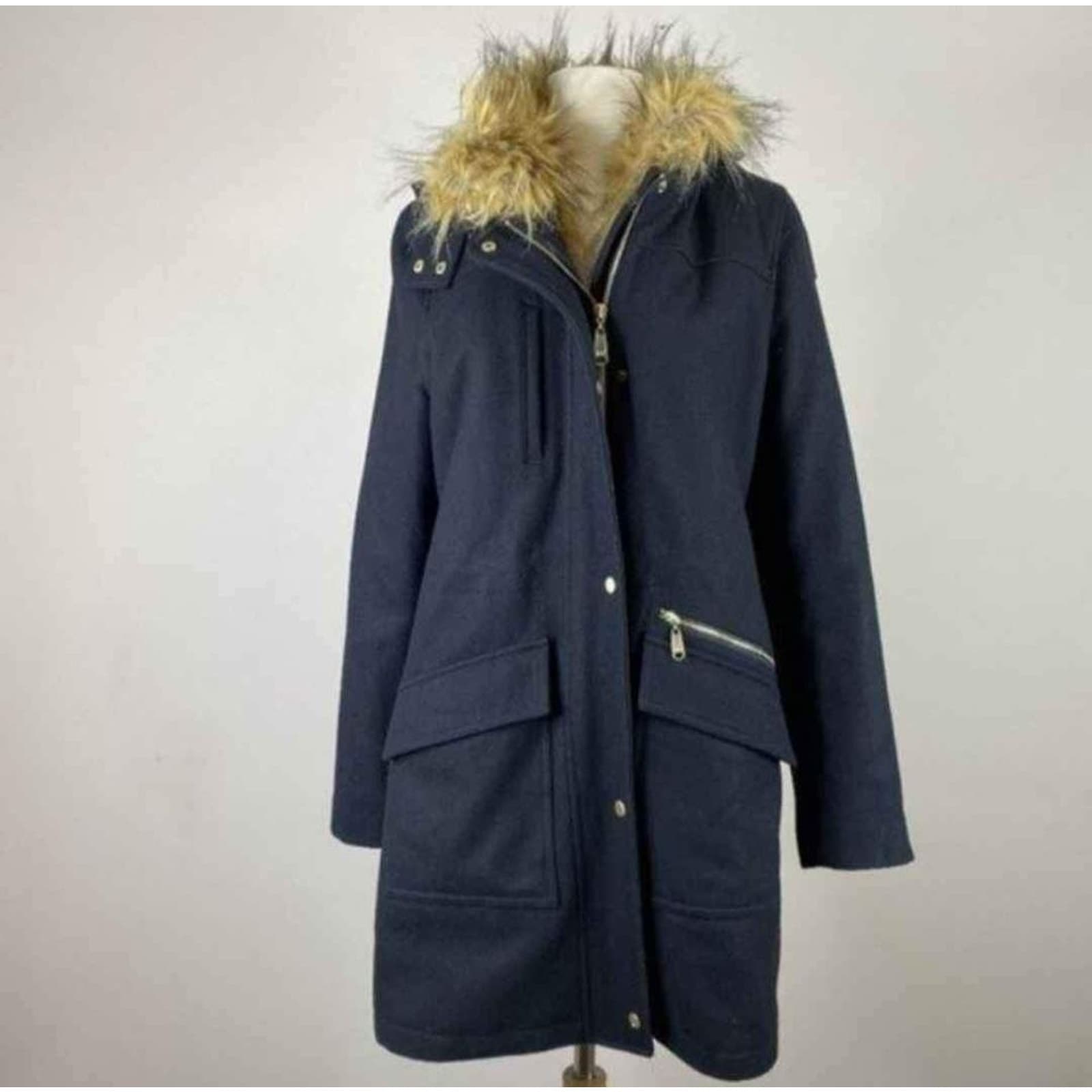 Cole Haan Faux Fur Wool Trench Coat for Women Size 8 - Thumbnail 2
