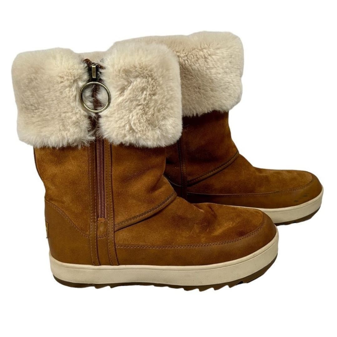 Ugg Koolaburra Zip Up Faux Fur Lined Boots in Chestnut Tan Size 9 - Thumbnail 3