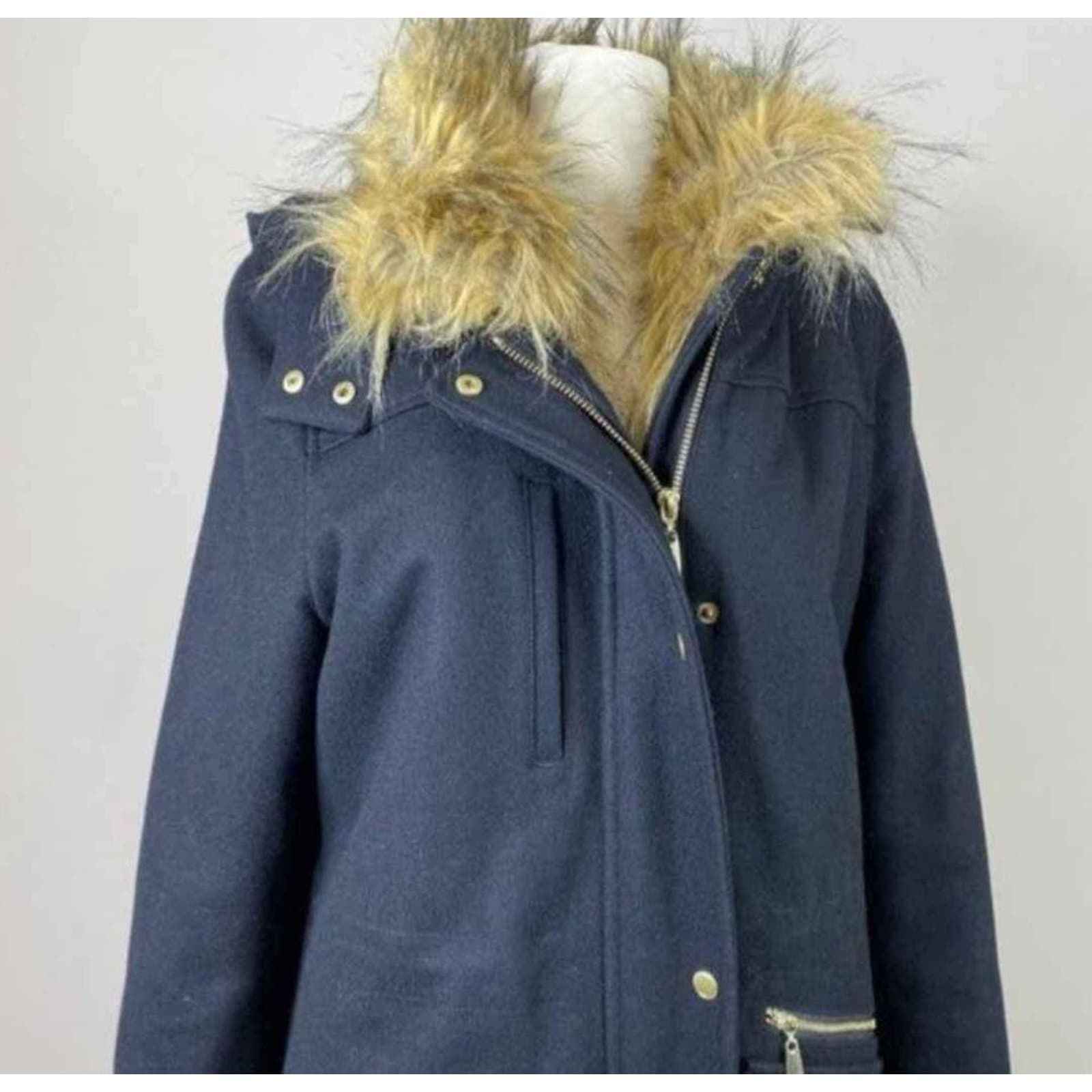 Cole Haan Faux Fur Wool Trench Coat for Women Size 8 - Thumbnail 4