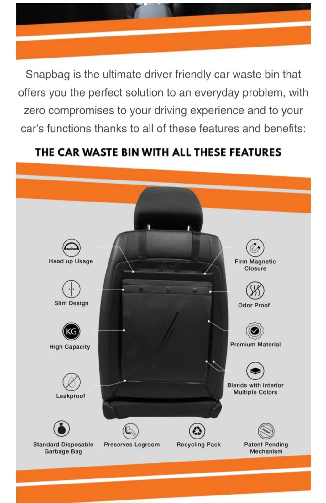 Grey Snap Bag Car Waste Bin Trash Can for Cars - Thumbnail 5