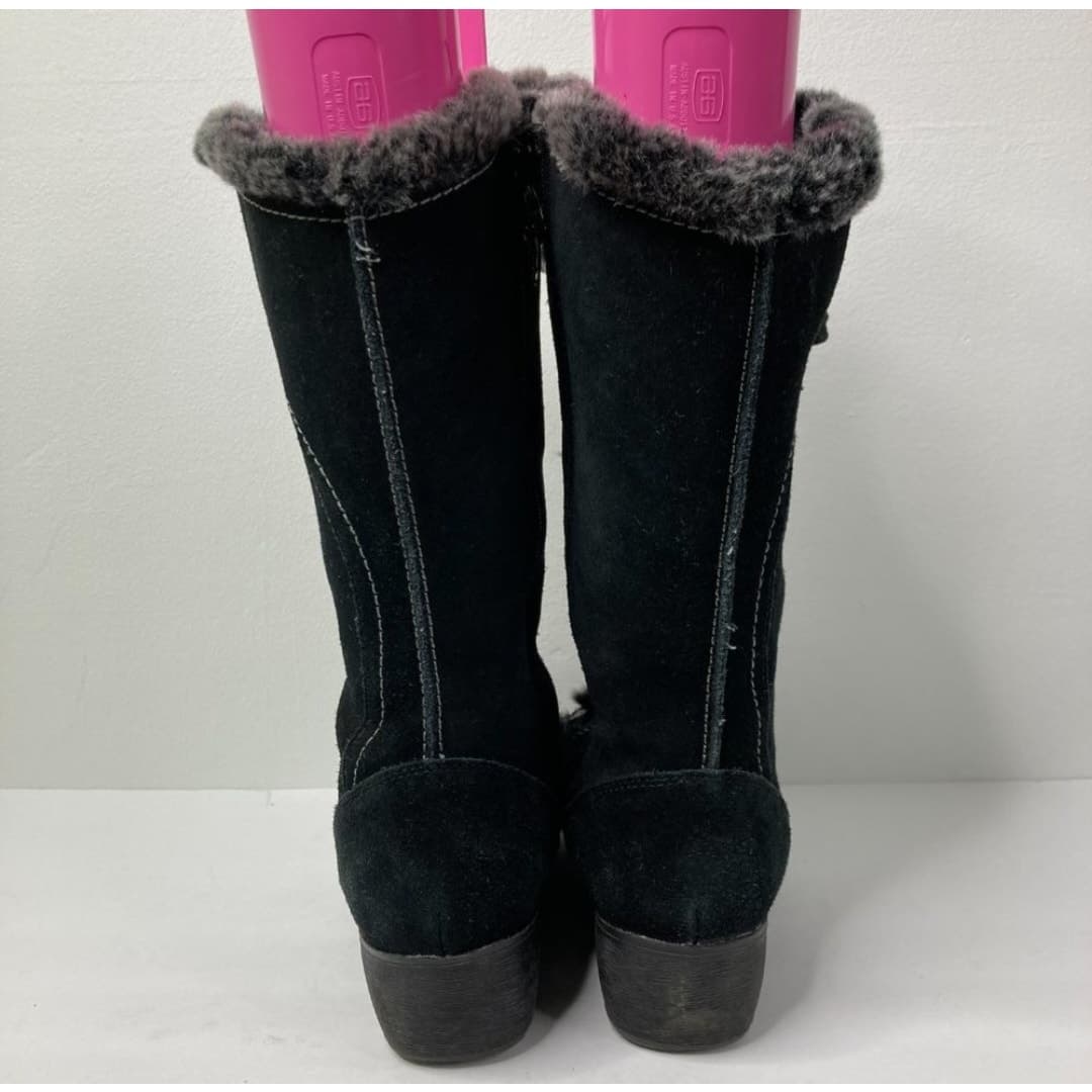London Fog Lana Black Suede and Leather Faux Fur Winter Boots Size 9 - Thumbnail 5