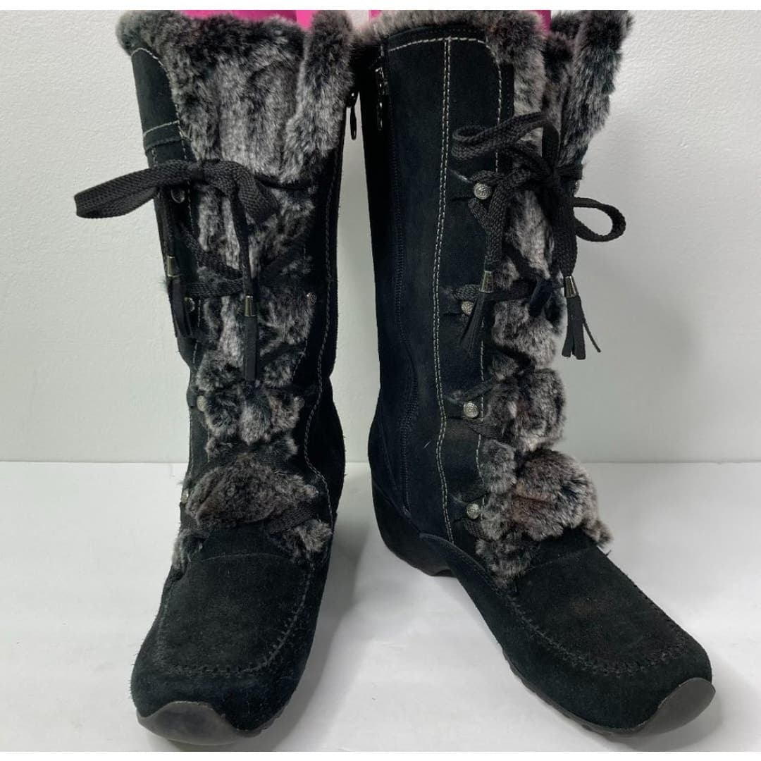 London Fog Lana Black Suede and Leather Faux Fur Winter Boots Size 9 - Thumbnail 3