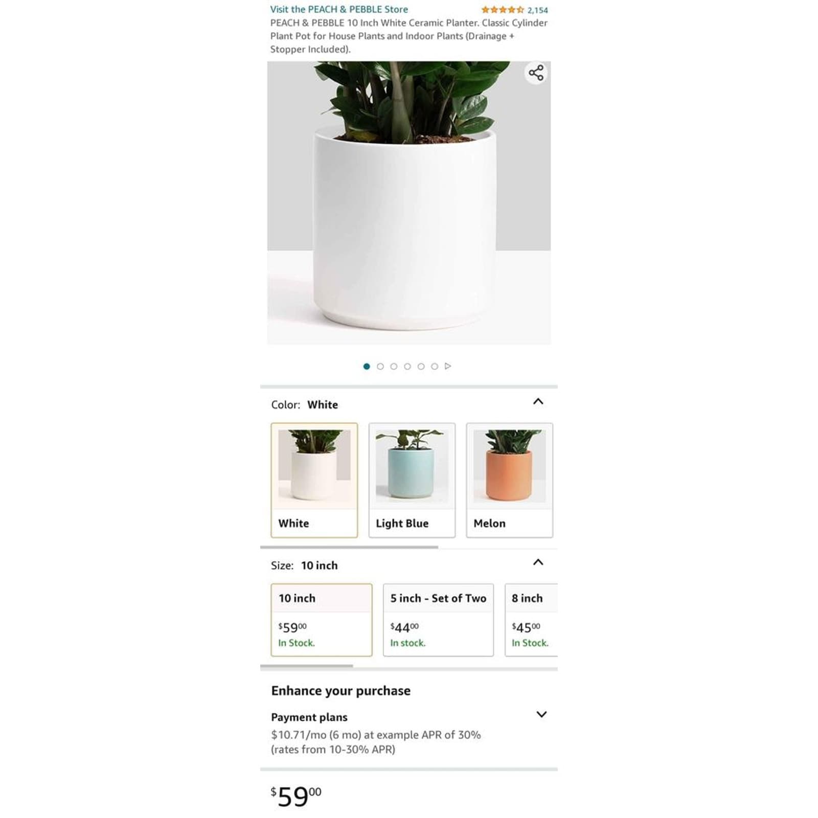 Peach & Pebble White 10 Inch Cylinder Ceramic Planter - Thumbnail 7