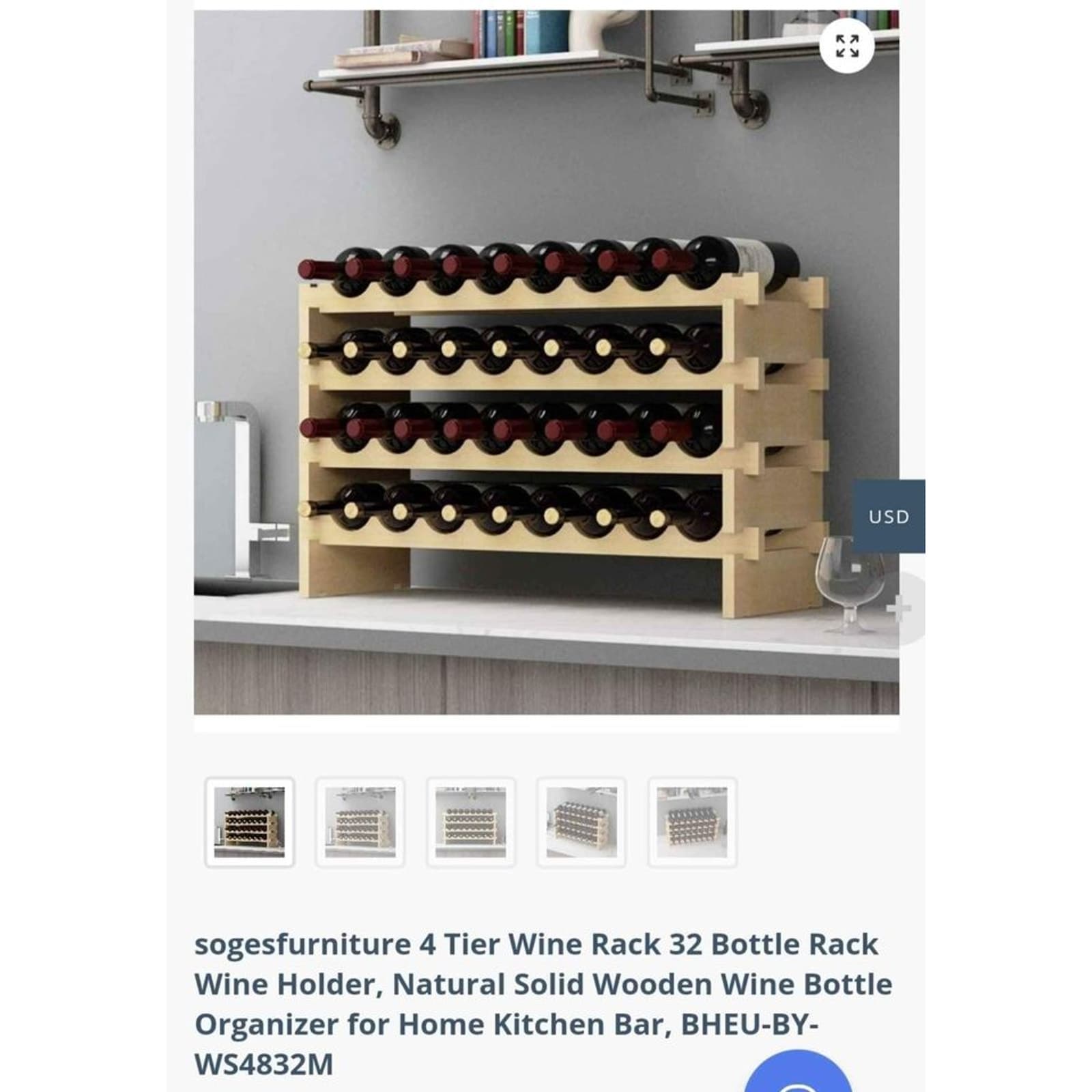 Soges Furniture 4 Tier 32 Bottle Wooden Wine Rack - Thumbnail 2