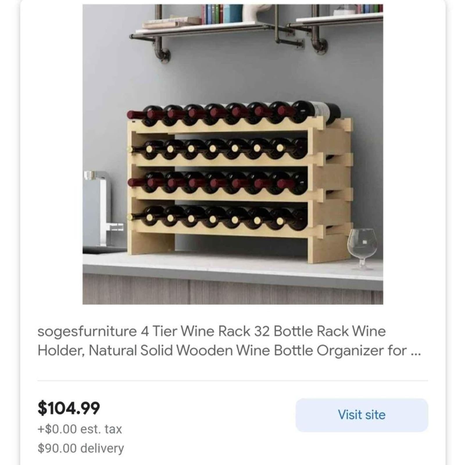 Soges Furniture 4 Tier 32 Bottle Wooden Wine Rack - Thumbnail 5