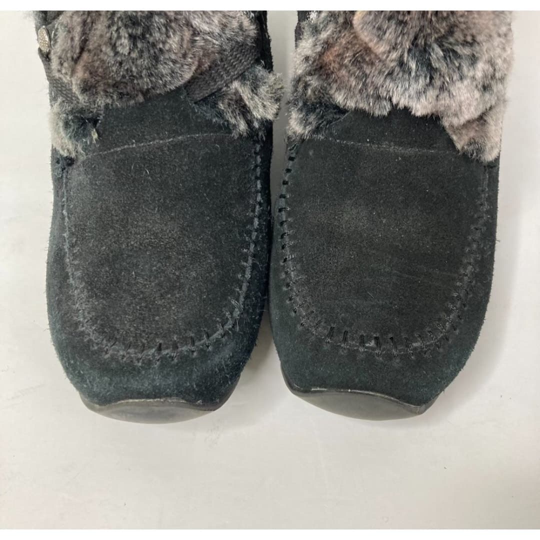 London Fog Lana Black Suede and Leather Faux Fur Winter Boots Size 9 - Thumbnail 8