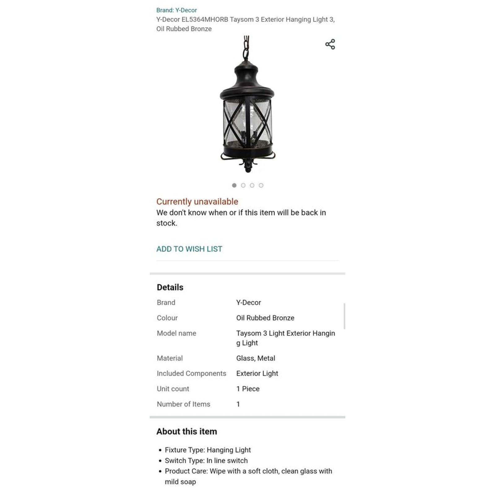 Y-Decor Taysom 3 Exterior Hanging Light in Oil Rubbed Bronze - Thumbnail 7