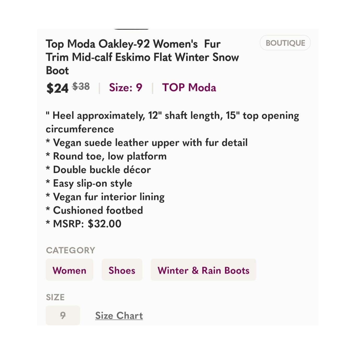 Top Moda Oakley-92 Fur Trimmed Mid Calf Eskimo Flat Winter Snow Boots Size 9 - Thumbnail 4