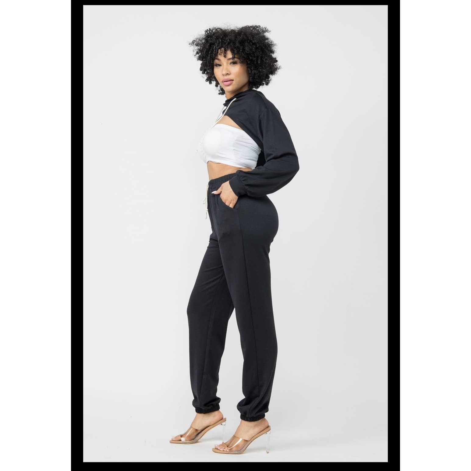Dolls Kill Woman's Black Sweatpants with Crop Top Cut Out Hoodie - Size Medium - Thumbnail 5