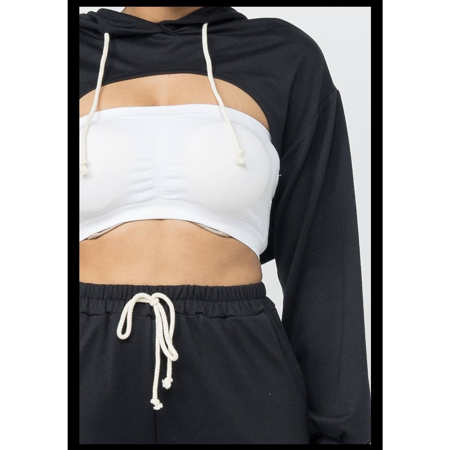 Dolls Kill Woman's Black Sweatpants with Crop Top Cut Out Hoodie - Size Large - Thumbnail 7