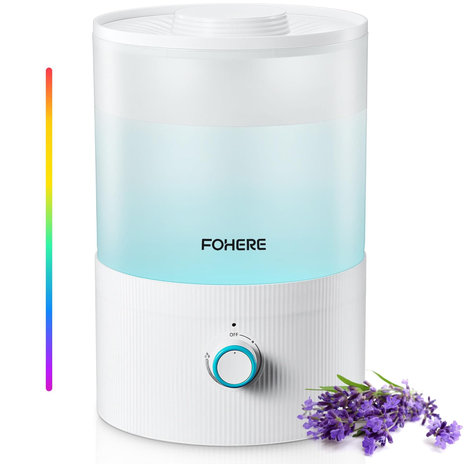 FOHERE Humidifier for Bedroom Baby, 3.2L Top Fill Cool Mist Humidifiers for Nursery, Home, 28H Ultra Quiet Runtime, Auto Shut-Off, Soft 7-Color Night Light, BPA-Free, Essential Oil Tray, White - Thumbnail 2
