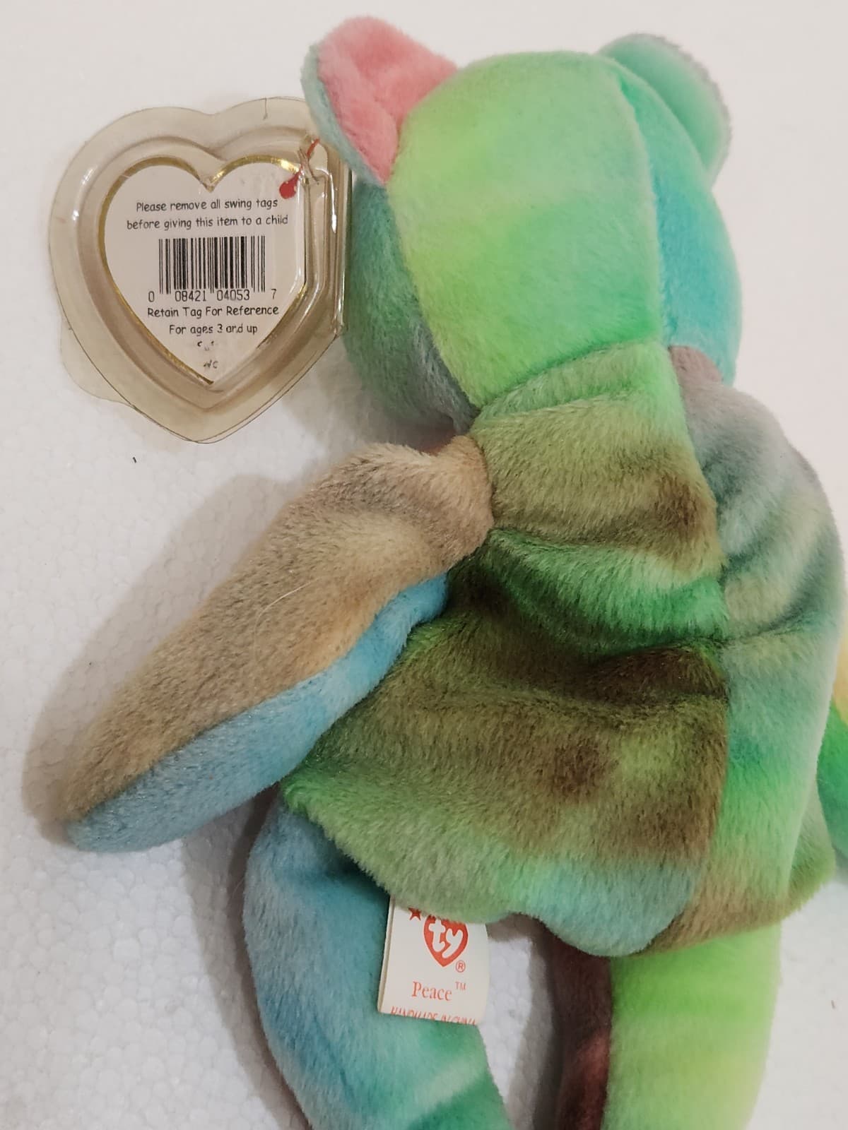 NWT Ty Beanie Babies Peace Bear Tie Dye Plush 1996 Vintage PVC Pellets w/ Tag - Thumbnail 2