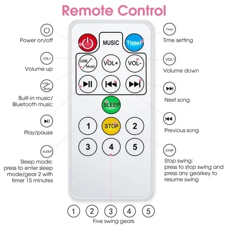 TEAYINGDE Baby Swing for Infants - APP Remote Bluetooth Control, 5 Speed Settings, 10 Lullabies, USB Plug (Pink) - Thumbnail 5