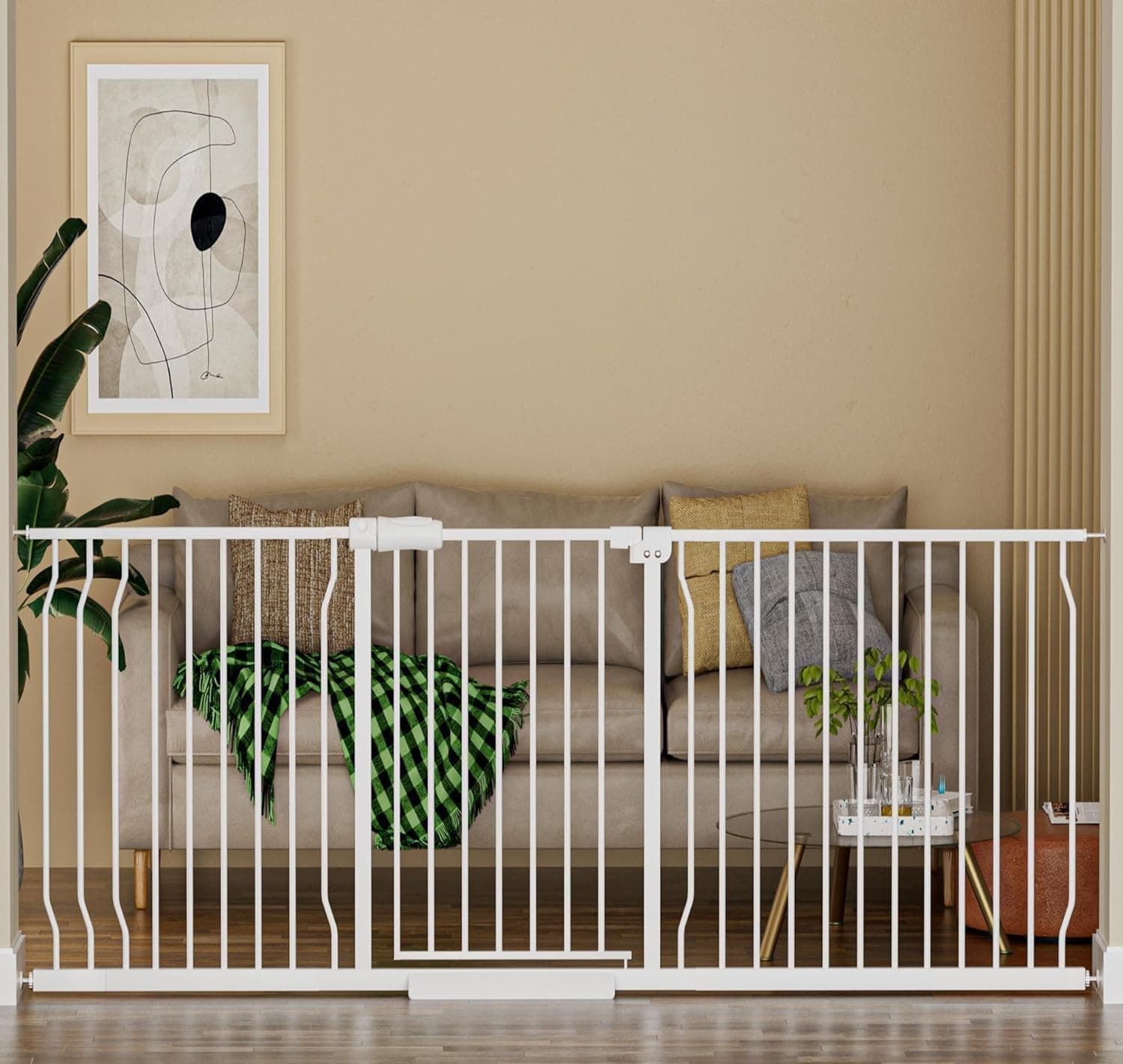 HOOEN Extra Wide Baby Gate for Doorways Stairs 86-105 Inch Wide Pressure Mounted Dog Gates for The House Walk Through Gates Indoor Safety Child Gates for Kids or Pets (86.3"-105") - Thumbnail 4