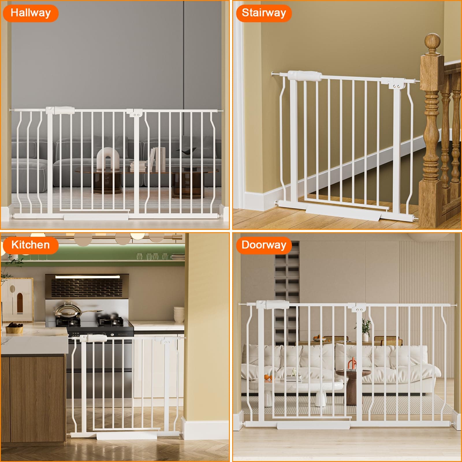 HOOEN Extra Wide Baby Gate for Doorways Stairs 86-105 Inch Wide Pressure Mounted Dog Gates for The House Walk Through Gates Indoor Safety Child Gates for Kids or Pets (86.3"-105") - Thumbnail 8