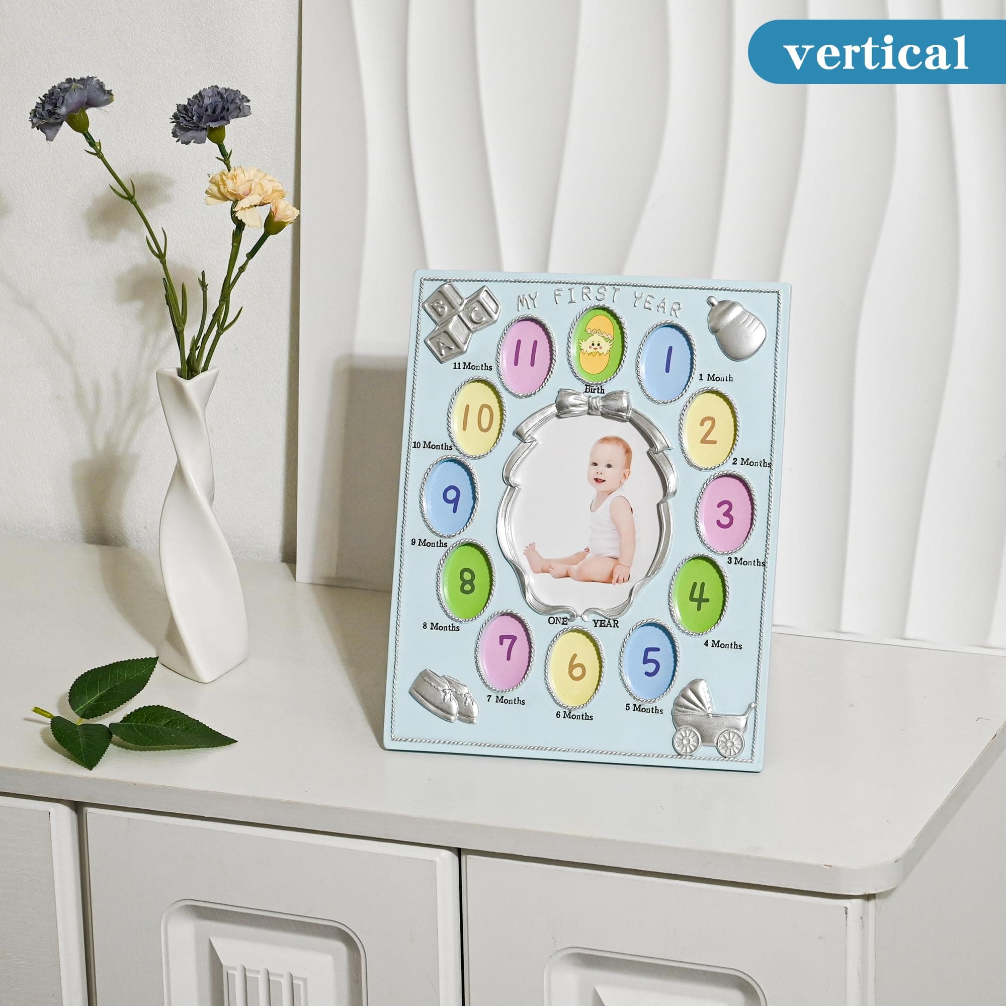 ZASEUCI My First Year Baby Photo Frame - 12 Monthly Slots in Blue - Thumbnail 3