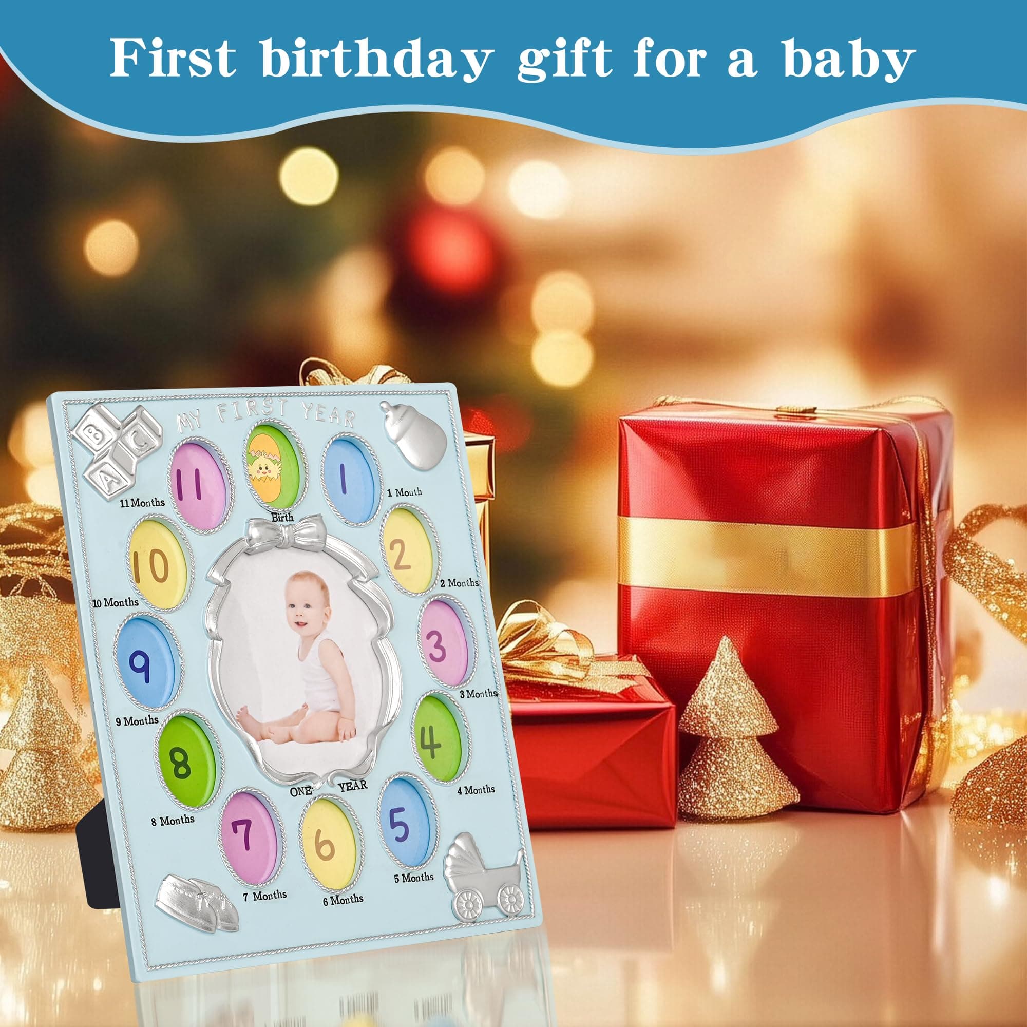 ZASEUCI My First Year Baby Photo Frame - 12 Monthly Slots in Blue - Thumbnail 7