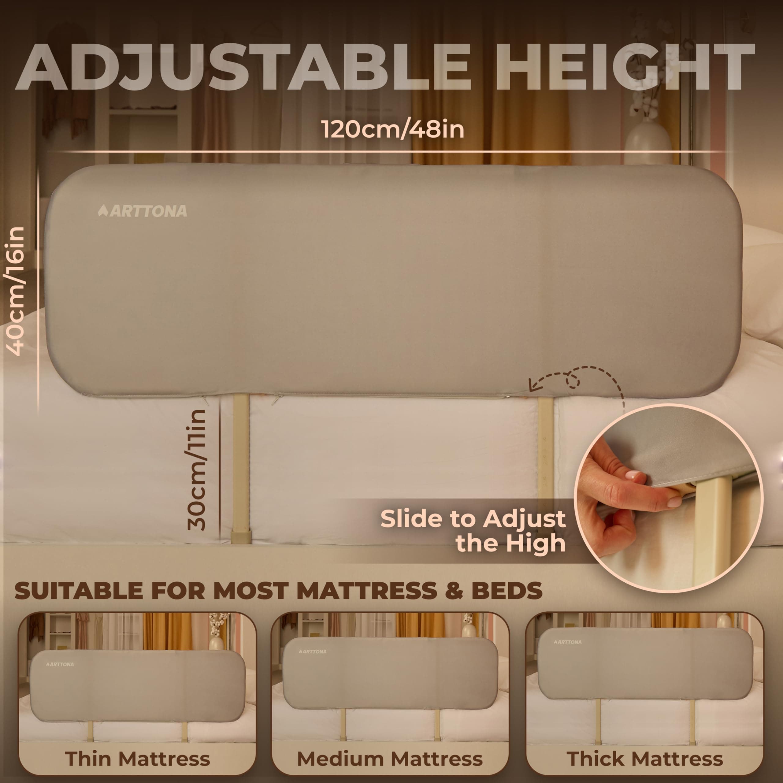 ARTTONA Toddler Bed Rail with Night Light - Foldable Bed Side Rails - Fits for Most Beds Bed Rails for Full Size Bed, Queen Size Rails, Twin Rails - Portable Fence for Baby - 48inch - Thumbnail 4