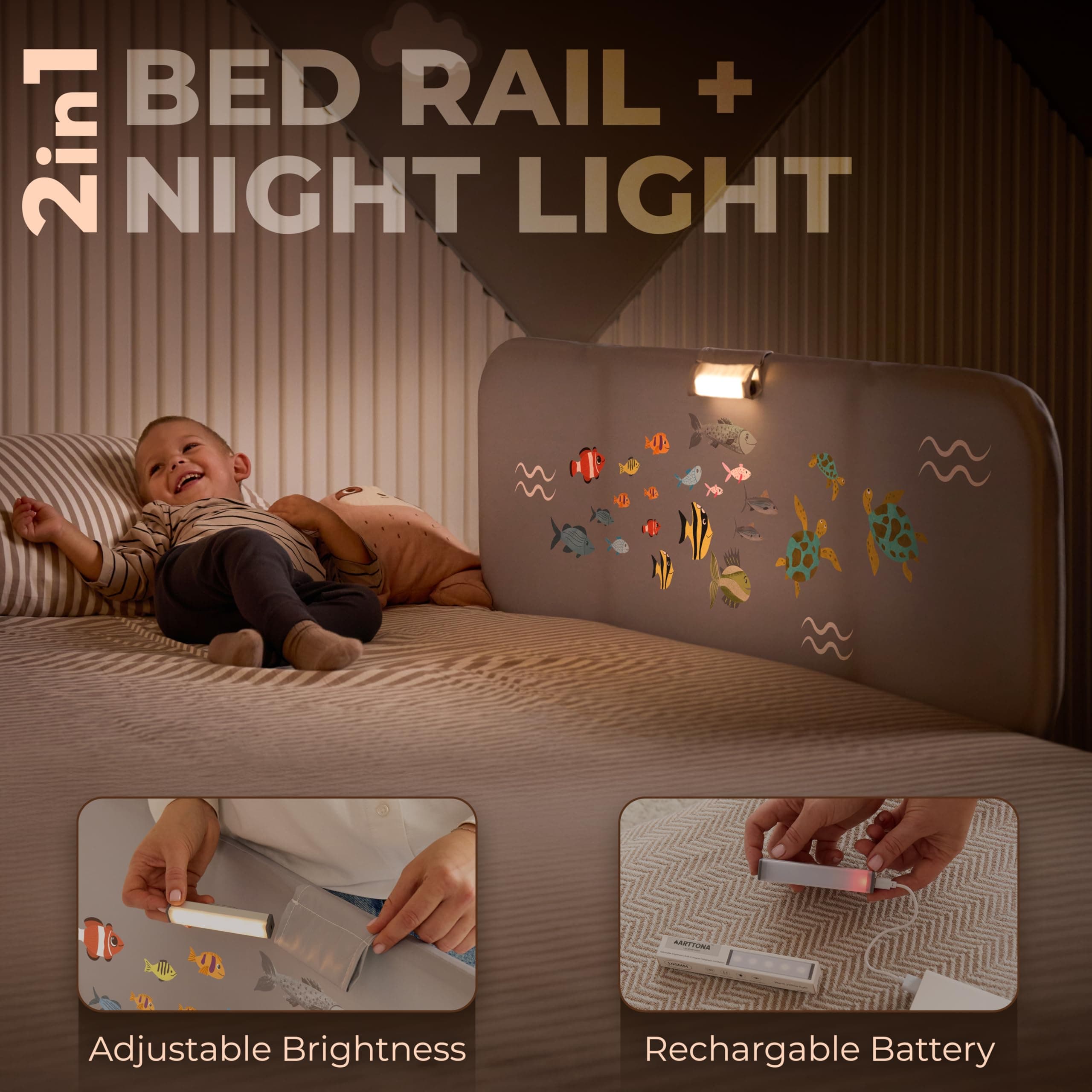 ARTTONA Toddler Bed Rail with Night Light - Foldable Bed Side Rails - Fits for Most Beds Bed Rails for Full Size Bed, Queen Size Rails, Twin Rails - Portable Fence for Baby - 48inch - Thumbnail 8