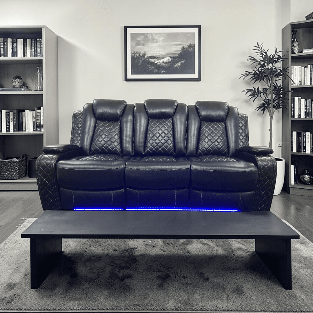 Latitude Run Power Reclining Sofa Couch with Wireless Charger and LED Lights