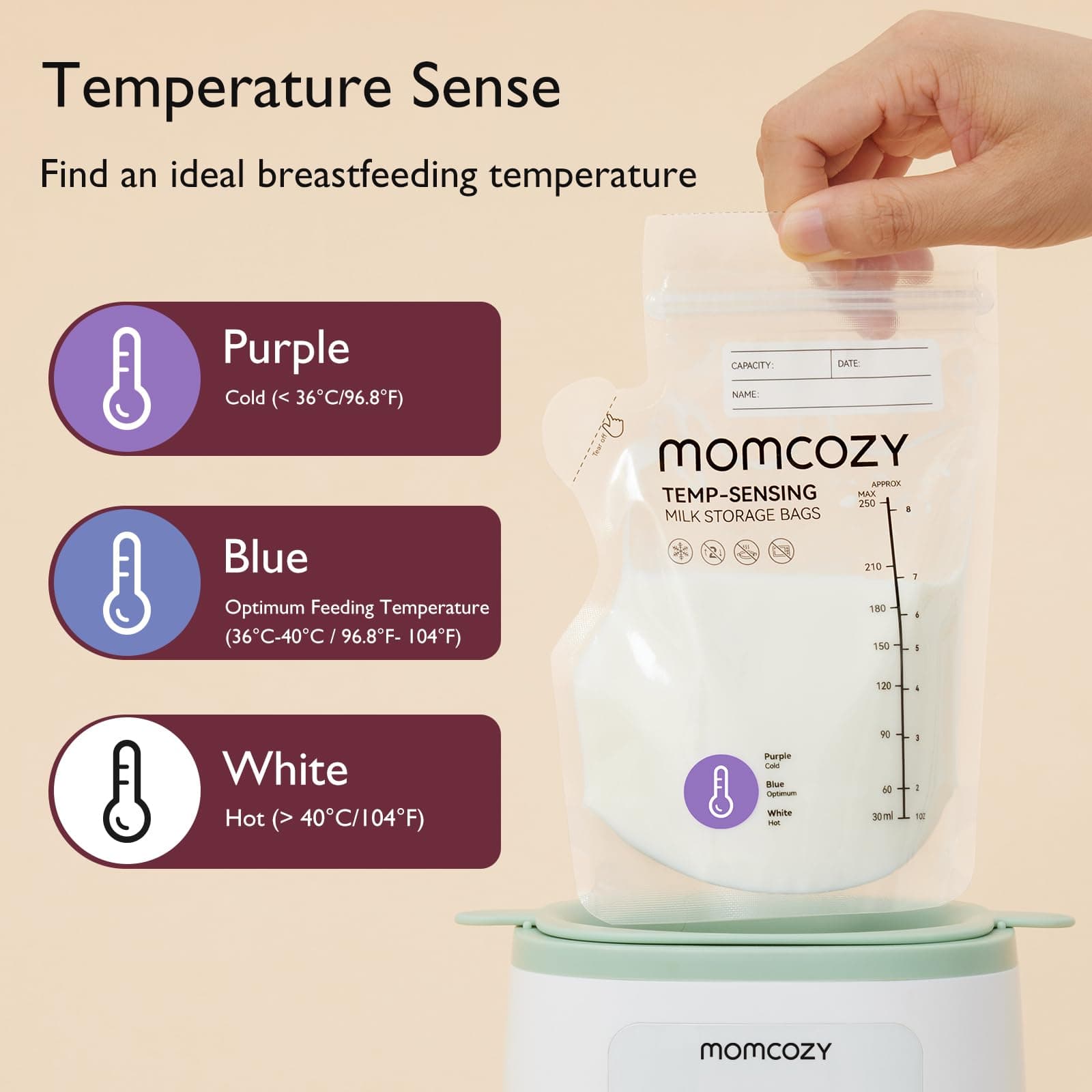 Momcozy Temp-Sensing Milk Storage Bags 8oz - Thumbnail 3