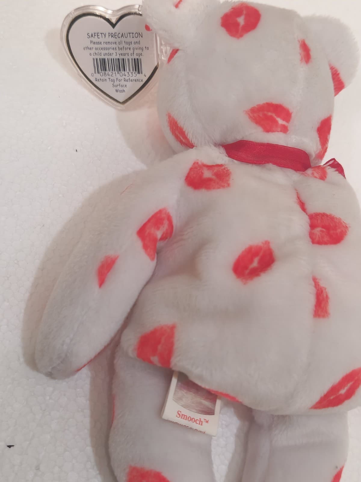 2000 Ty Beanie Baby Smooch Kisses White Teddy Bear Plush Animal Toy - Thumbnail 2