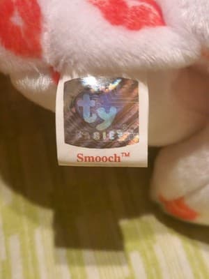 2000 Ty Beanie Baby Smooch Kisses White Teddy Bear Plush Animal Toy - Thumbnail 4