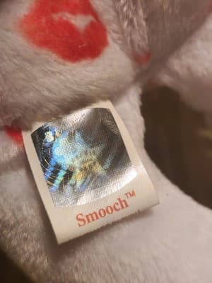 2000 Ty Beanie Baby Smooch Kisses White Teddy Bear Plush Animal Toy - Thumbnail 3